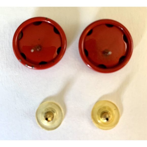 Vintage Red and White Enamel Polk A Dot Earrings Polka dot Polk-a-dot - Picture 4 of 7